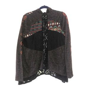 Miss Me Knit Tribal Black Lace Open Cardigan S